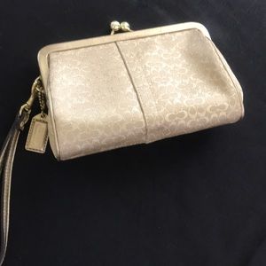 Coach Gold logo wristlet